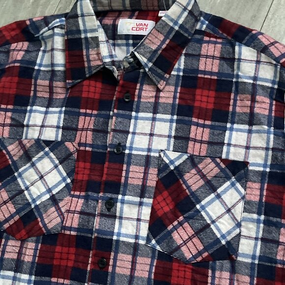 Vintage Van Cort Flannel Shirt Mens Large Plaid Red Blue 100% Cotton With Tag - Picture 2 of 5